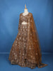 Brown Floral Sequin And Thread Embroidered Net Lehenga Set With Dupatta