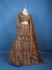 Brown Floral Sequin And Thread Embroidered Net Lehenga Set With Dupatta