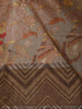 Brown Floral Vine Woven Design Pure Tussar Saree with Zig Zag Border