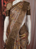 Brown Floral Vine Woven Design Pure Tussar Saree with Zig Zag Border