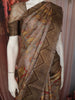 Brown Floral Vine Woven Design Pure Tussar Saree with Zig Zag Border