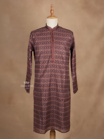 Brown Kurta Set With Geometric Designs and Sequins Embroidery, With Pant