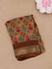 Brown Multicolor Diamond Ikat Design Linen Cotton Saree