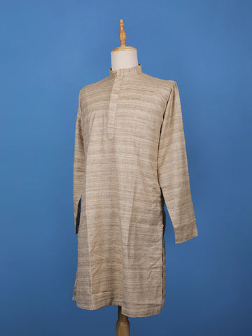 Brown Textured Cotton Kurta For Men - Diadem