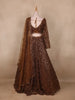Brown Sequins Embroidered Net Lehenga Set With Dupatta - Diadem