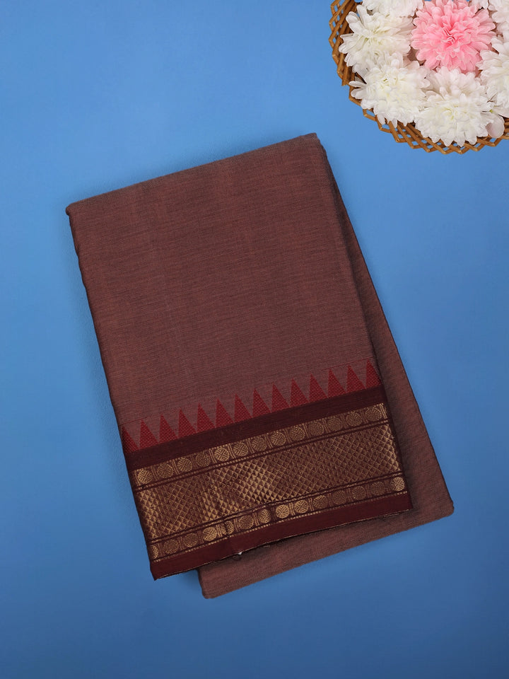 Brown Solid Cotton Saree Print Border - Diadem