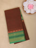 Brown Solid Design Cotton Saree With Contrast Green Zari Border
