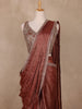 Brown Solid Design Semi Organza Ready To Wear Saree