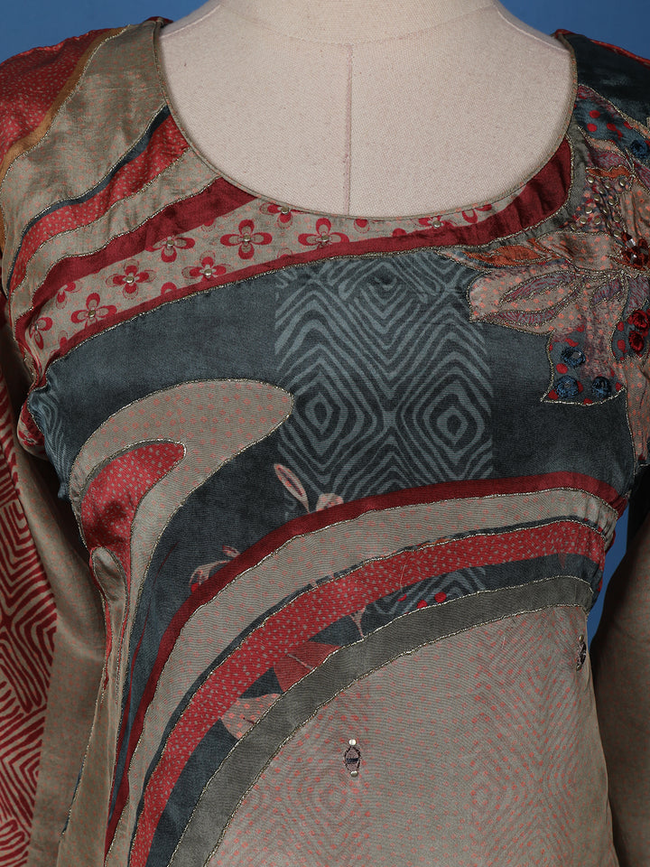 Brown Abstract Prints Crepe Straight Cut Salwar Suit - Diadem