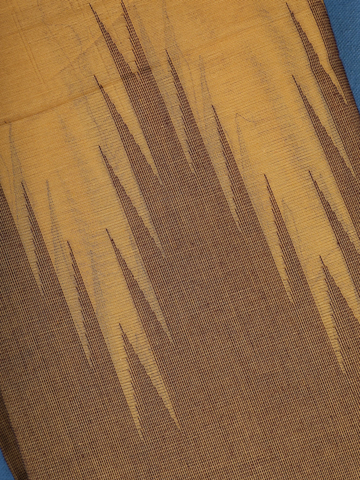 Brown Cotton Saree with Beige Dual-Tone Ikat Design Border - Diadem