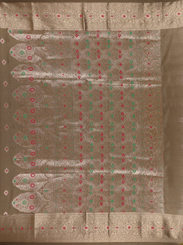 Brown Floral Butta Woven Pure Kanchipuram Silk Saree - Diadem