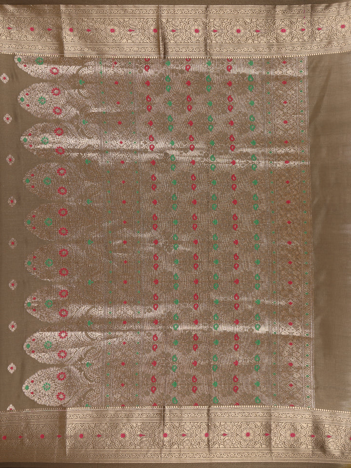 Brown Floral Butta Woven Pure Kanchipuram Silk Saree - Diadem