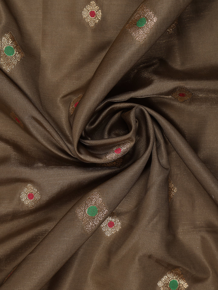 Brown Floral Butta Woven Pure Kanchipuram Silk Saree - Diadem