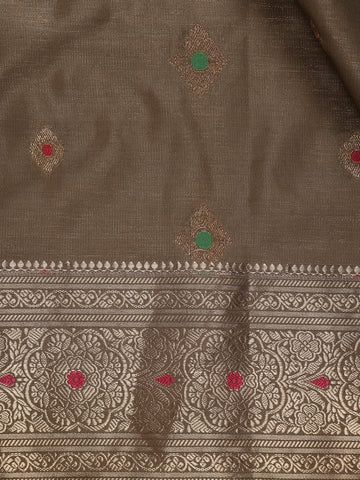 Brown Floral Butta Woven Pure Kanchipuram Silk Saree - Diadem
