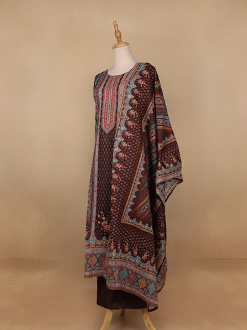 Brown Floral Designed Cotton Salwar Suit - Diadem