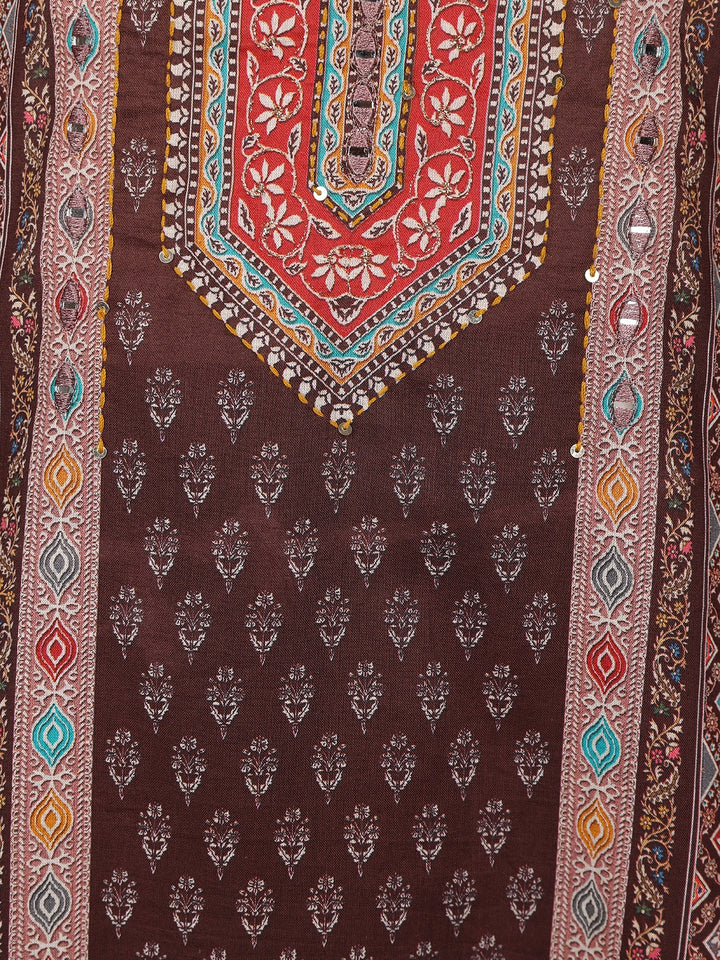 Brown Floral Designed Cotton Salwar Suit - Diadem