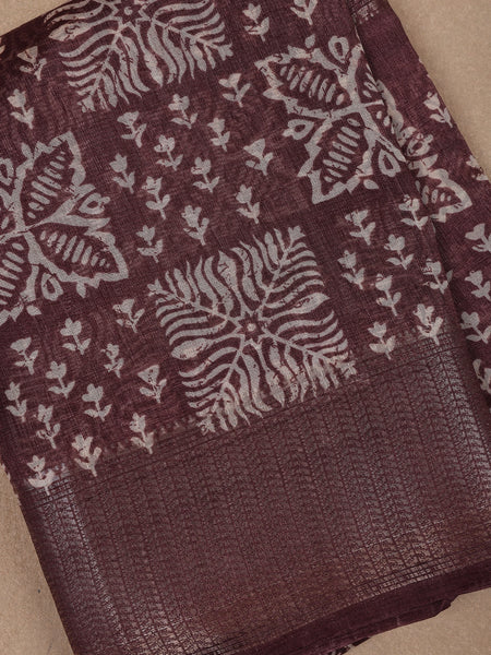 Brown Floral Designed Fancy Cotton Saree - Diadem