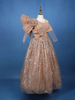 Brown Floral Design Gold Glitter Net Gown