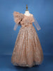 Brown Floral Design Gold Glitter Net Gown