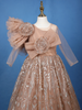 Brown Floral Design Gold Glitter Net Gown