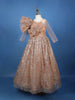 Brown Floral Design Gold Glitter Net Gown
