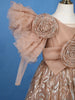 Brown Floral Design Gold Glitter Net Gown