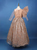 Brown Floral Design Gold Glitter Net Gown