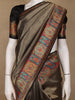 Brown Floral Design Print Silk Saree - Diadem