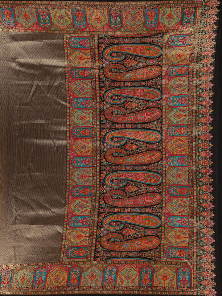 Brown Floral Design Print Silk Saree - Diadem