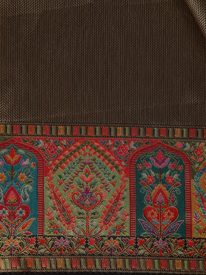 Brown Floral Design Print Silk Saree - Diadem