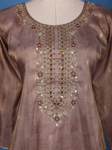 Brown Floral Design Printed Organza Salwar Suit - Diadem