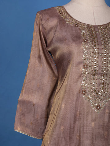 Brown Floral Design Printed Organza Salwar Suit - Diadem