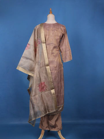 Brown Floral Design Printed Organza Salwar Suit - Diadem