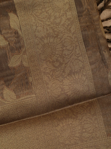 Brown Floral Design Tissue Silk Saree - Diadem