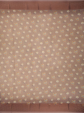 Brown Floral Designed Chanderi Cotton Saree - Diadem