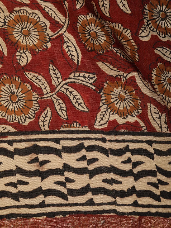 Brown Floral Designed Chanderi Cotton Saree - Diadem