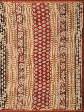 Brown Floral Designed Chanderi Cotton Saree - Diadem