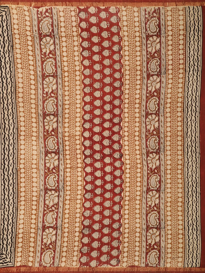 Brown Floral Designed Chanderi Cotton Saree - Diadem