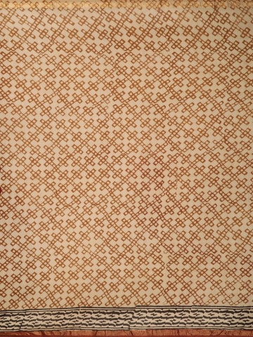 Brown Floral Designed Chanderi Cotton Saree - Diadem