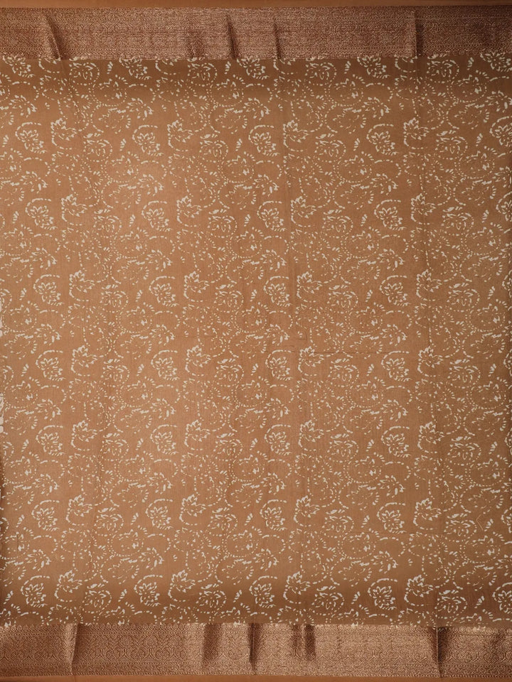 Brown Floral Designed Chanderi Cotton Saree - Diadem