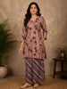 Brown Floral Designed Cotton Salwar Suit