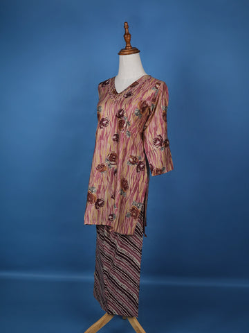Brown Floral Designed Cotton Salwar Suit - Diadem