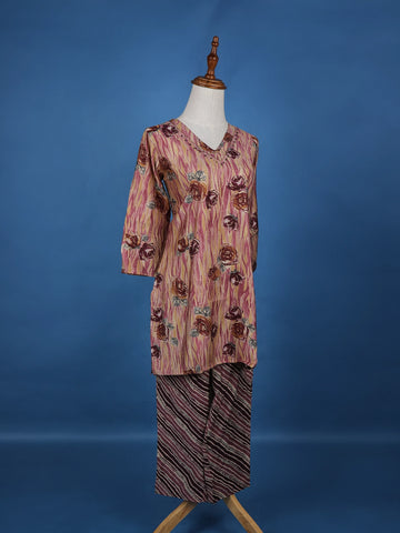 Brown Floral Designed Cotton Salwar Suit - Diadem
