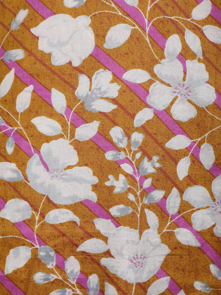 Brown Floral Designed Cotton Salwar Suit - Diadem