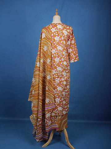 Brown Floral Designed Cotton Salwar Suit - Diadem