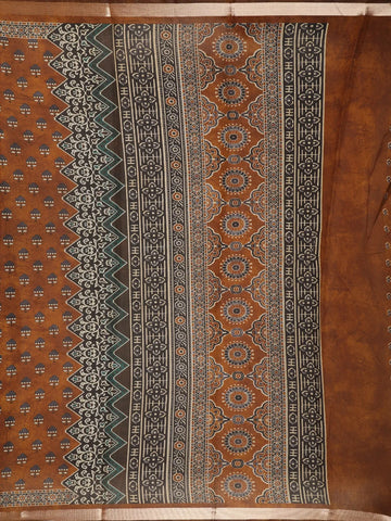 Brown Floral Designed Crepe Silk Saree - Diadem