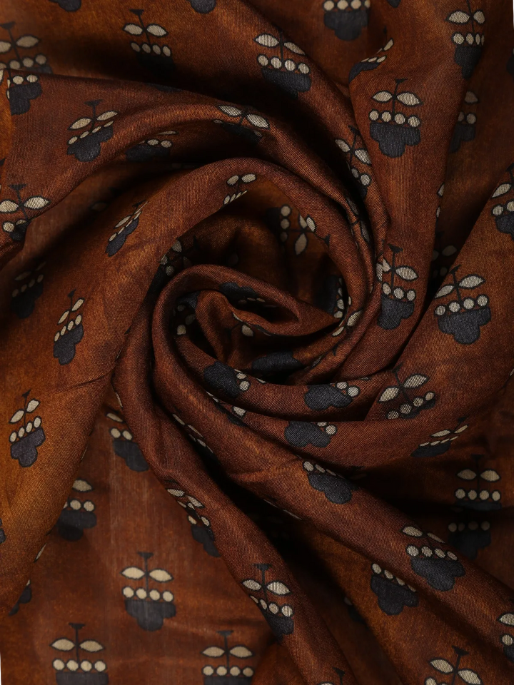 Brown Floral Designed Crepe Silk Saree - Diadem