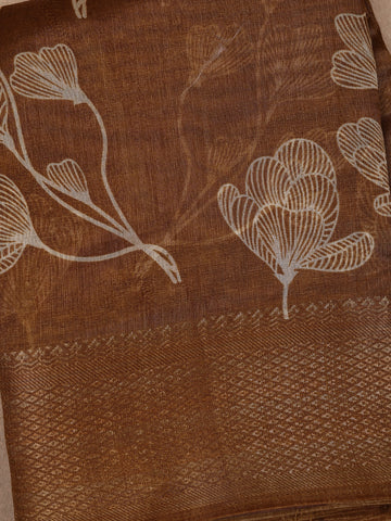Brown Floral Designed Fancy Cotton Saree - Diadem