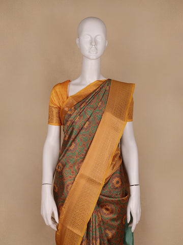 Brown Floral Designed Kora Printed Saree - Diadem