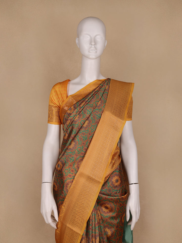 Brown Floral Designed Kora Printed Saree - Diadem